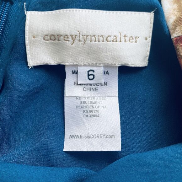 Anthropologie Corey Lynn Calter Dress 6 Green Blue Floral Short Sleeve Preppy - Picture 6 of 7